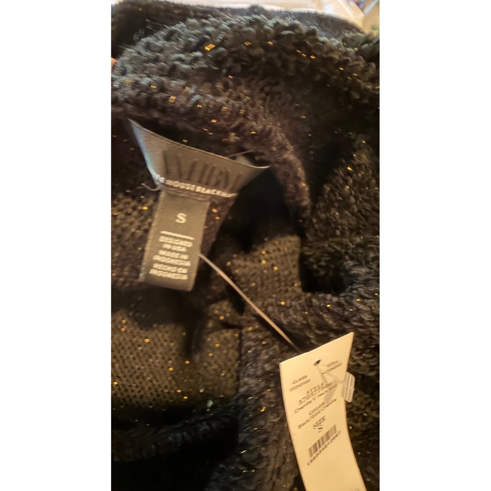 White House Black Market Chenille V-Neck Snit Sweater Black Gold Metallic S - Picture 5 of 6